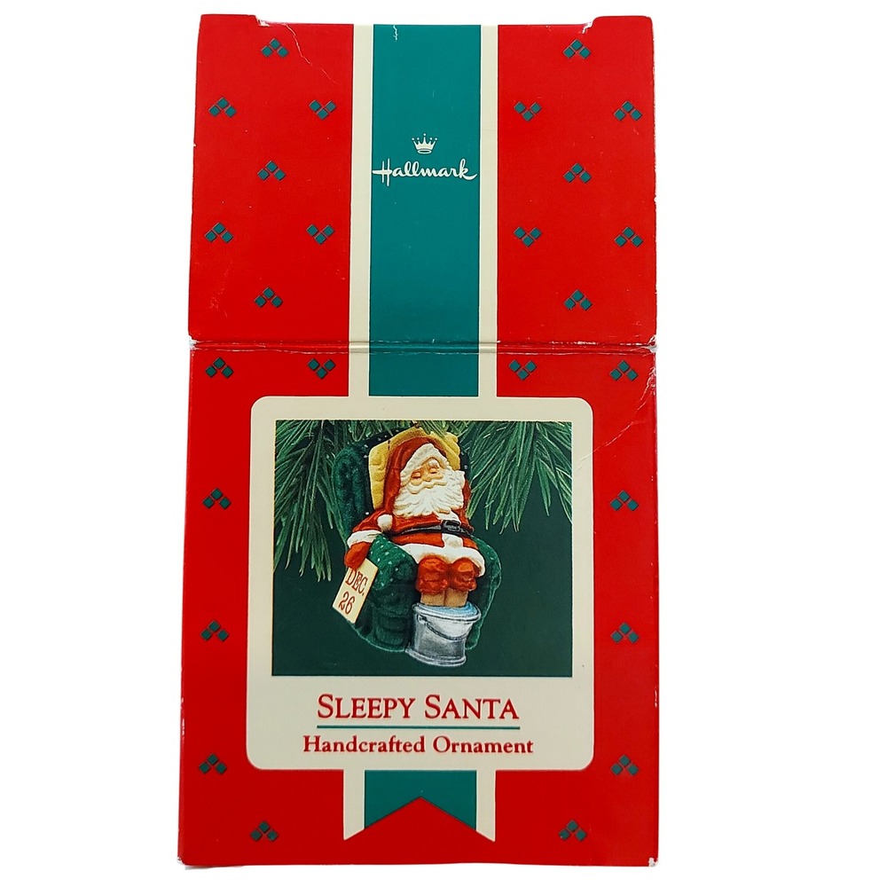 Vintage 1987 Hallmark Keepsake Ornament Sleepy Santa Flocked Chair QX450-7